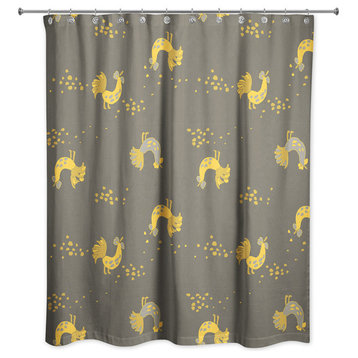 Rooster Pattern in Yellow Shower Curtain