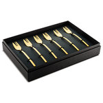 Mepra - Due Cake Fork Set 6-Piece Set, Ice Gold - The Due collection by Mepra is flatware that exudes luxury as a lifestyle. Its cool, minimal, style is inspired by influential designers like Angelo Mangiarotti and exalted through generations of tradition, technique and superb materials. They're quite practical, too. The metal undergoes a titanium-based molecular embedding process that makes for dishwasher-safe utensils that won't corrode, oxidize or stain.