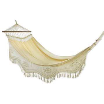 Cotton Hammock With Spreader Bars, "Tropical Nature", Single