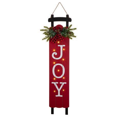 40"H Lighted Wooden Sleigh JOY Porch Sign