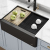 Bellucci 30" Farmhouse Granite Quartz Composite Kitchen Sink, CeramTek, Black