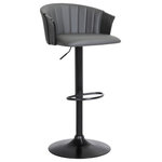 Armen Living - Lydia Adjustable Black Wood Bar Stool, Gray Faux Leather With Black Metal - Embrace the elevated style and comfort of our Lydia Upholstered Adjustable Bar Stool. A beautifully curved backrest with bentwood construction embraces your body with optimal comfort. The seat and backrest are both generously padded with a neat tufting detail to attain modern elegance, perfect for entertaining your guests in style. Our stunning counter stool is available in both faux leather and fabric upholstery to provide an easy-care material for your home. Expertly crafted from wood and metal with an adjustable mechanism, our bar stool serves as a durable and versatile seating option that can be used anywhere from your kitchen to a home office. With a smooth and easy-to-use lifting mechanism, the barstool can easily cater to your kitchen island, pub table, home bar, or adjustable desk for a comfortable seating experience. It is also fitted with a built-in footrest and 360-degree swivel function that allows for maximum mobility and lingering conversations. The Lydia adjustable bar or counter stool easily incorporates into any home and is available in a walnut wood finish with gray, or cream faux leather upholstery or a black wood finish with your choice of gray faux leather or light gray fabric upholstery.