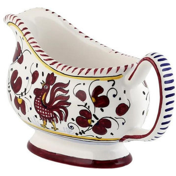 Gravy Boat Deruta Majolica Orvieto Rooster Red Ceramic Handmade