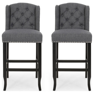 Plymouth Wingback Barstool, Charcoal/Dark Brown