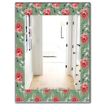 Designart Green Flowers 1 Traditional Frameless Wall Mirror, 24x32