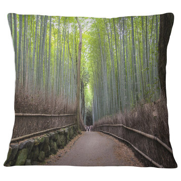 Arashiyama Bamboo Path Japan Forest Throw Pillow, 18"x18"