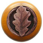 Notting Hill Decorative Hardware - Oak Leaf Wood Knob, Antique Brass, Maple Wood Finish, Antique Copper - Projection: 1-1/8"