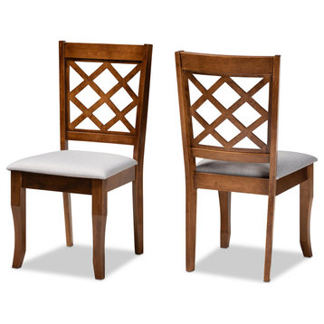 Verner Modern Grey Upholstered Walnut Finished Wood 2-Piece Dining Chair Set