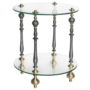 Side Table Talissa Luna Bella 2-Tier Glass Top Silver Brass Metal