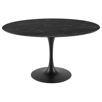 Dining Table, Round, Artificial Marble, Metal, Black, Modern, Bistro Restaurant