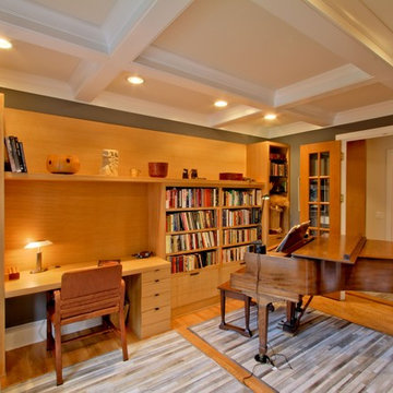 Quarter-sawn White Oak Desk/Bookcase Wall and Coffered Ceiling Library