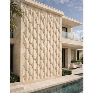 Modern Prism Pattern Feature Wall in Natural Stone