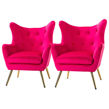 Upholstered Accent Chair With Tufted Back, Set of 2, Fushia