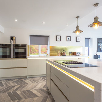 Shaded White and Brass Contemporary Kitchen