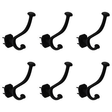 Black Wrought Iron Robe Wall Mount Double Hooks 5" L with Hardware Pack of 6