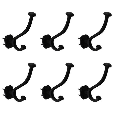 Black Wrought Iron Robe Wall Mount Double Hooks 5" L with Hardware Pack of 6