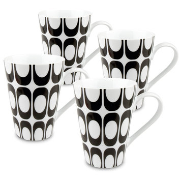 Set of 4 Black and White Groove Mugs