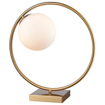 Elk Lighting Moondance Round Table Lamp, Aged Brass/Frosted Glass