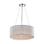 Pamina 4-Light Chrome Tubes Drum Shade Chandelier With Hanging Crystals Glam