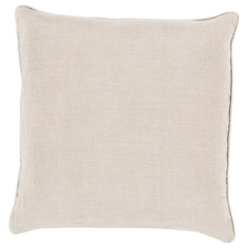 Linen Piped by Surya Poly Fill Pillow, Ivory/Cream, 18' x 18'