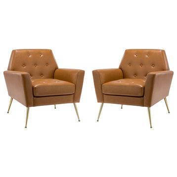 32.8" Comfy Armchair With Metal Legs Set of 2, Camel