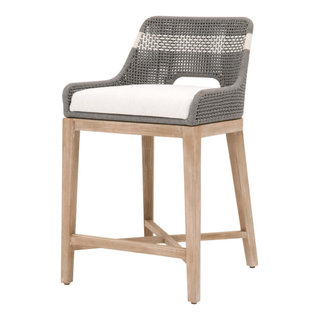 Loom Barstool Taupe & White Flat Rope, Pumice, Natural Gray Mahogany