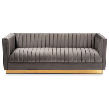 Crispian Fabric Brushed Gold Sofa, Gray/Gold