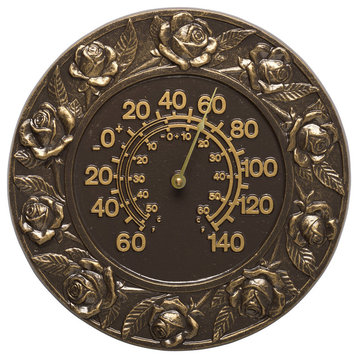 12" Diameter Rose Thermometer, French Bronze