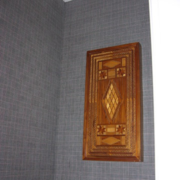 Powder rooms check fabric for walls