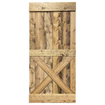 Stained Solid Pine Wood Sliding Barn Door, Weather Oak, 42"x84", Mini X