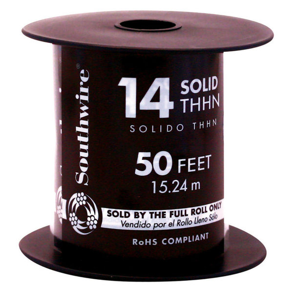 Southwire 50' 14 Gauge Solid THHN Wire, Green