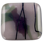 Glass Storm Studios - Lilac Handmade Knob - Knobs measure approximately 1.25" square and pulls measure approximately .75" x 4.25" with a 3" center to center. Hardware has a brushed nickel finish and uses a standard 8-32 screw.