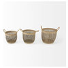 Triopas Medium Brown Seagrass Round Baskets With Handles, 3-Piece Set