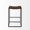 Clarissa Dark Brown Woven Leather Seat with Black Iron Frame Counter Stool