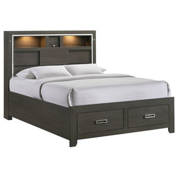 Pikcet House Furnishings Roma Queen Storage Bed with Music & LED Lights in Gray