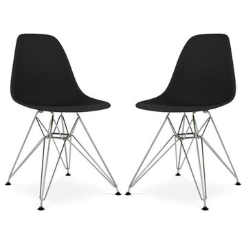 Aron Living Tower 17" Plastic and Chrome Steel Dining Chairs in Black (Set of 2)