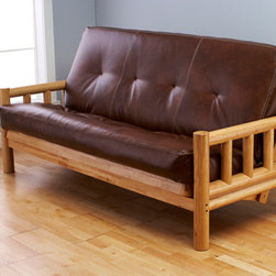 Lodge Natural Futon Frame with Futon Mattress in Oregon Trail Saddle - Futon Frames