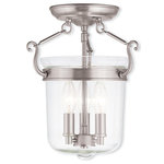 Livex Lighting - Ceiling Mount With Handcrafted Clear Glass, Brushed Nickel - A hand crafted clear glass holds three candelabra bulbs in this wonderful semi flush mount bell jar lantern. Brushed nickel finish adorns the hardware and round canopy.�