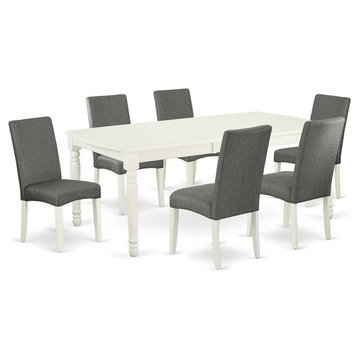 East West Furniture Dover 7-piece Wood Dining Set in Linen White/Gray