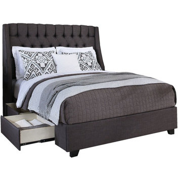 Cambridge Fabric Upholstered "Steel-Core" Platform King Bed/4-Drawers Gray