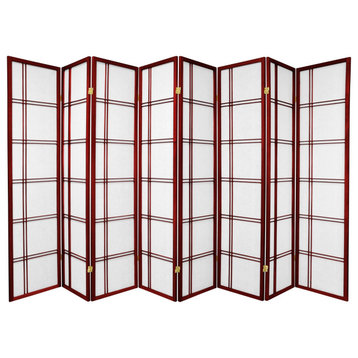 Modern Room Divider, Rosewood Spruce Wood Frame With Rice Paper Screen, 8 Panels