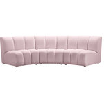 Meridian Furniture - Infinity Channel Tufted Velvet Modular Chair, Pink, 3 Piece - Create a seating group that works for every possible situation with this Infinity modular sofa and other pieces in the Infinity collection. Upholstered in soft pink velvet that feels great against the skin and offers long-wearing beauty, this piece fits with other Infinity items for an infinite number of combinations that get your seating requirements just right but that look just as nice when used on their own.
