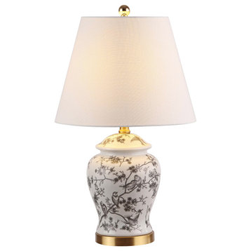 Penelope 22" Chinoiserie Classic LED Table Lamp, Gray/White