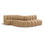Meridian Furniture - Arc Velvet Upholstered 5-Pc. S-Shaped Modular Sectional, Camel - Give your living room or den the perfect blend of style and versatility with this Arc velvet fabric curved modula Sectionalr. Part of the Arc modular furniture collection, this chair comes upholstered in rich camel velvet fabric and features deep channel tufting that adds a touch of luxury while enhancing comfort and support. A seamless combination of form and function, this chair can be used with other Arc pieces to create a myriad of configurations in your well-curated room.