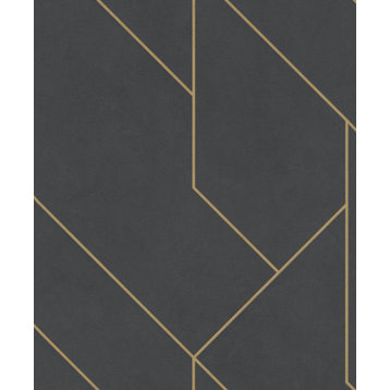 4015-427431 Pollock Gilded Geometric Vinyl Non Woven Wallpaper in Black Gold