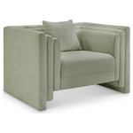 Meridian Furniture - Everett Upholstered Chair, Mint, Chenille Fabric - Make this Everett mint chenille fabric chair the center of a cozy reading nook. Handsome from every angle, this posh chair is plumply appointed to put supreme comfort within easy reach. Soft mint chenille upholstery fabric adds to its lavish feel while a staggered design gives it a modern edge. An included pillow gives it a