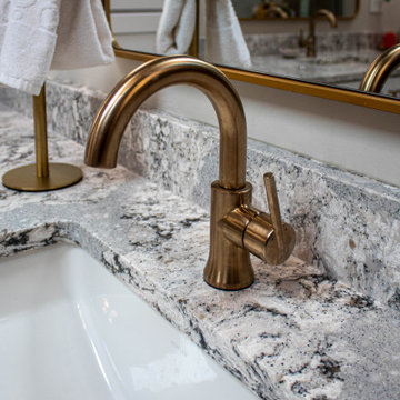 Luxurious White Bathroom with Barrier Free Shower, Make-up area and Storage