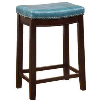 Hawthorne Collections 26" Transitional Wood/Faux Leather Counter Stool in Blue