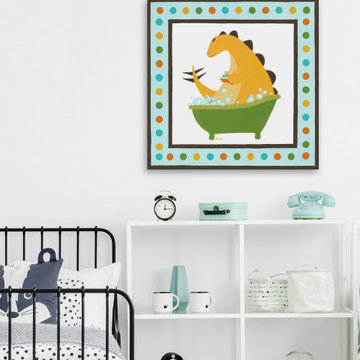 "Rub-A-Dub Dino IV" Painting Print on Wrapped Canvas