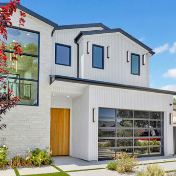 Modern farmhouse exterior — Studio City new home build